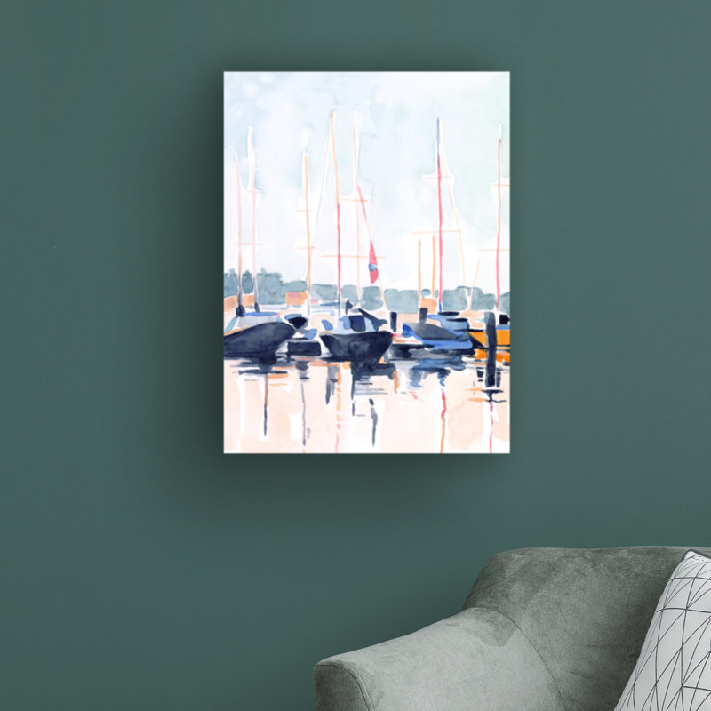 «Watercolor Boat Club II» par Emma Scarvey - peinture sur toile tendue, H 19 po x l 14 po x P 2 po
