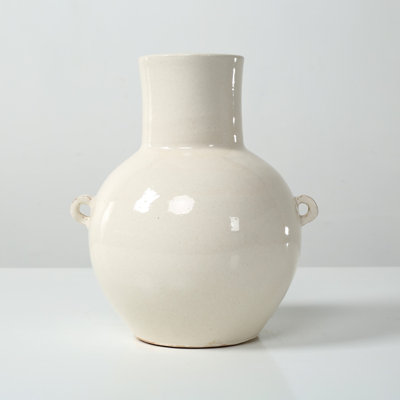 Approx. 10" High Off Whtie Ceramic Vase with Two Decorative Hooks