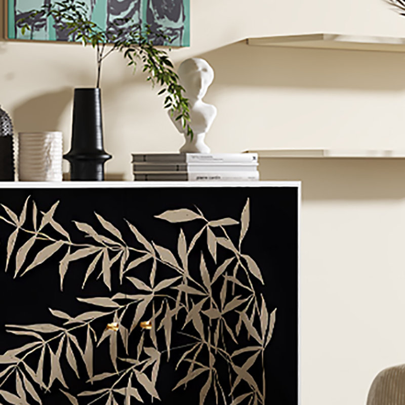 45.3in Two-door Sideboard Cabinet, Black/White