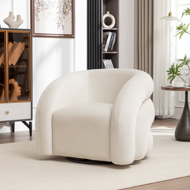 Coyle Upholstered Swivel Barrel Chair, 1, Beige Velvet