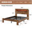 Structure de lit plateforme en bois grand format avec tête de lit avec rangement, lumières DEL et ports USB, brun foncé - sans bruit, rangement sous le lit, assemblage facile-185677586-185677584