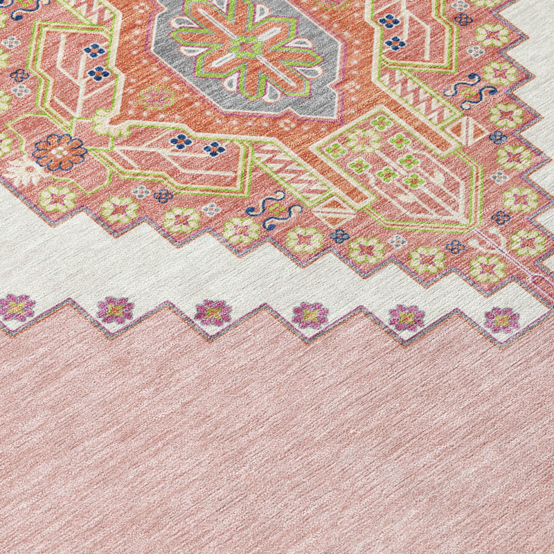 Tapis rond lavable intérieur 8 pi rose vert et ivoire