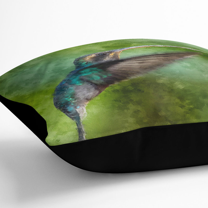 Hermit Hummingbird Painting Cushion with Filling, 40cm H x 40cm W x 15cm D, Black