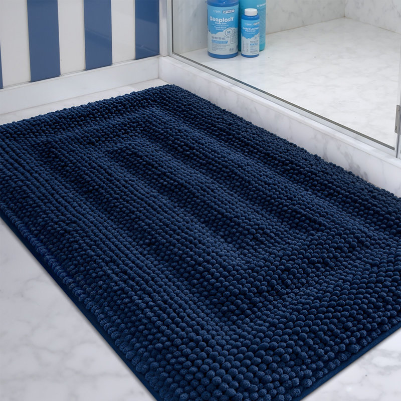 Bath Rug With Non Slip Backing, Blue, 36" L x 24" W