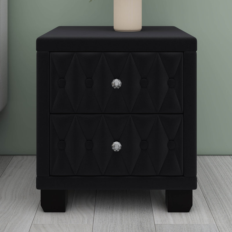 Table de chevet avec rangement et capitonnage à boutons Elegant, Noir