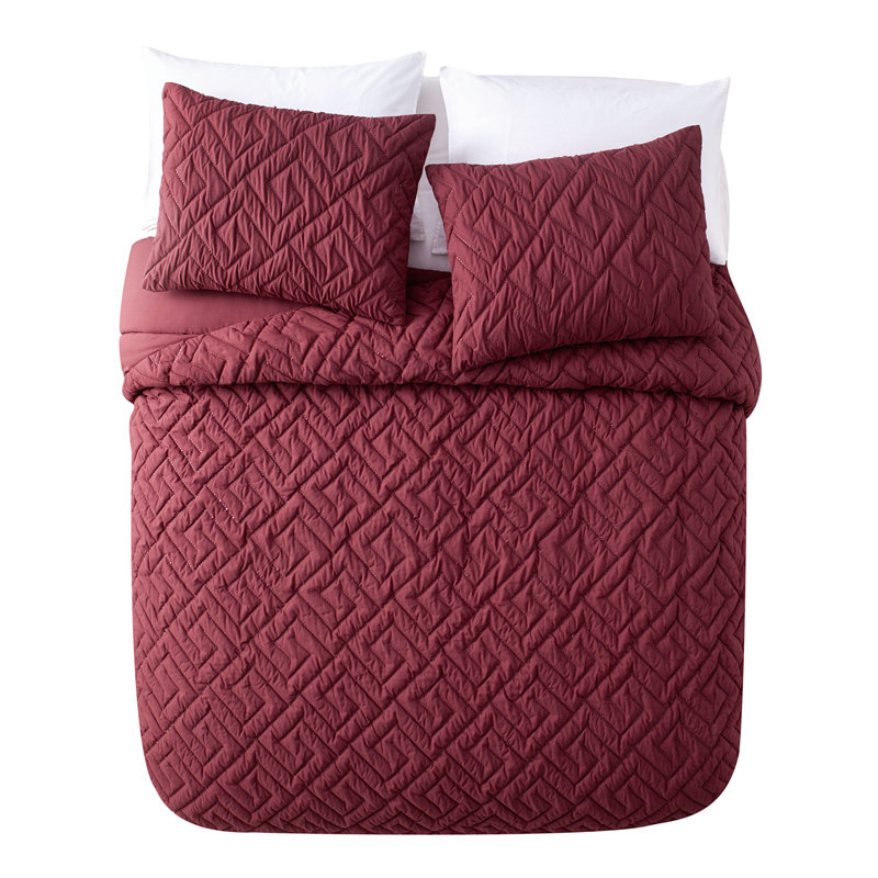 Tyrol Polyester Greek Key Comforter, Burgundy, Full/Queen Comforter + 2 Shams