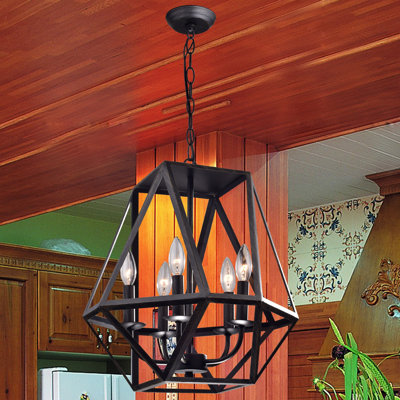 Lustre géométrique noir de style bougie à 5 lumières de 16,1 po Frankie