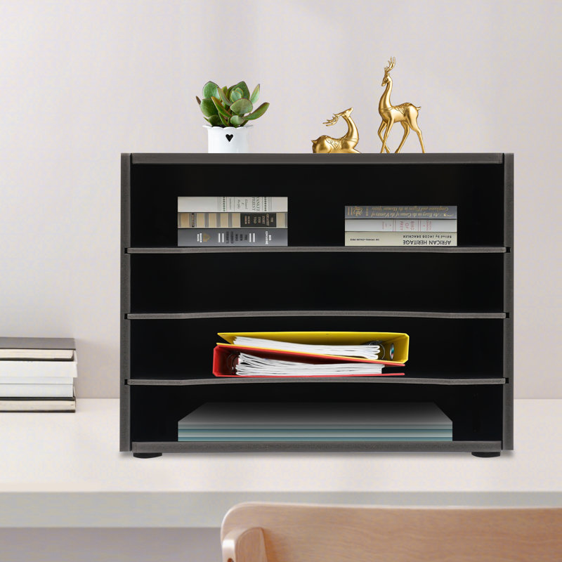 Niamarie 2pcs 4-layer Stackable Desktop File Organizer, Black
