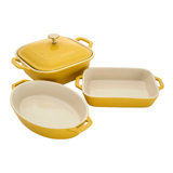 Staub Ceramic 4-Pc Baking Pans Set, Casserole Dish With Lid, Brownie Pan, Citron