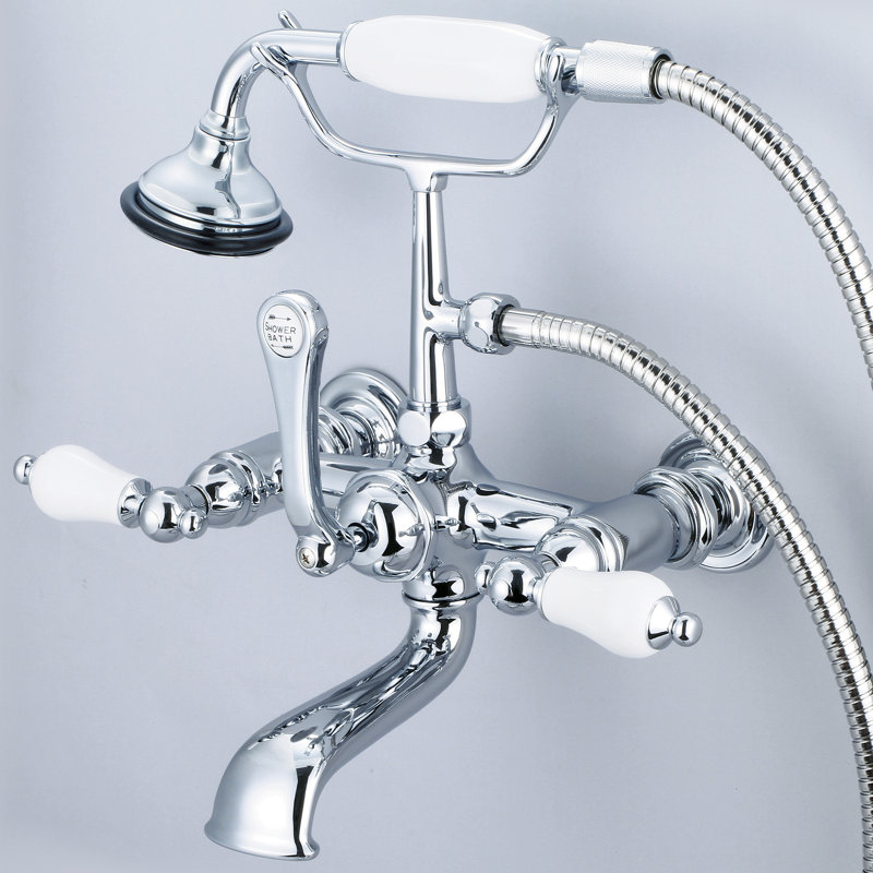 Stonington 2 Handle Wall Clawfoot Tub Faucet with Diverter, Hand Polished, Richly Triple Plated Chrome Finish