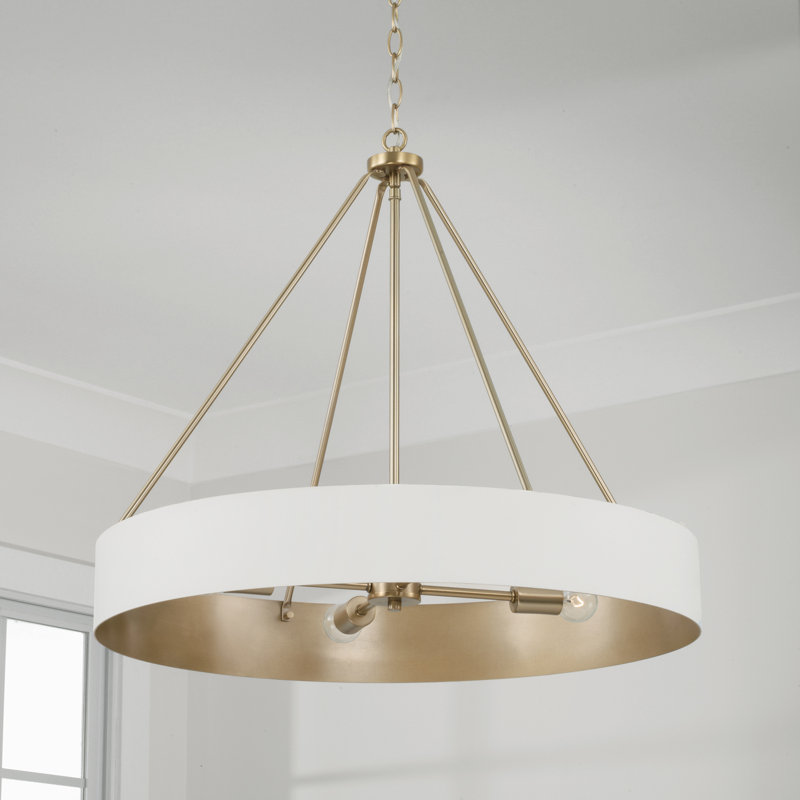 27.50"W x 24.25"H 4-Light Modern Circular Metal Chandelier, Matte Brass/White