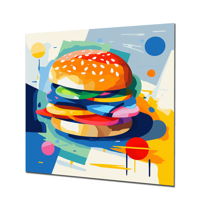 Pop Art Hamburger Brilliance VII - Art mural en métal, H 16 po x l 16 po x P 1 po