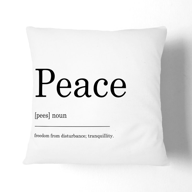 Definition Of Peace Typography Square Throw Cushion, 55cm H x 55cm W x 20cm D