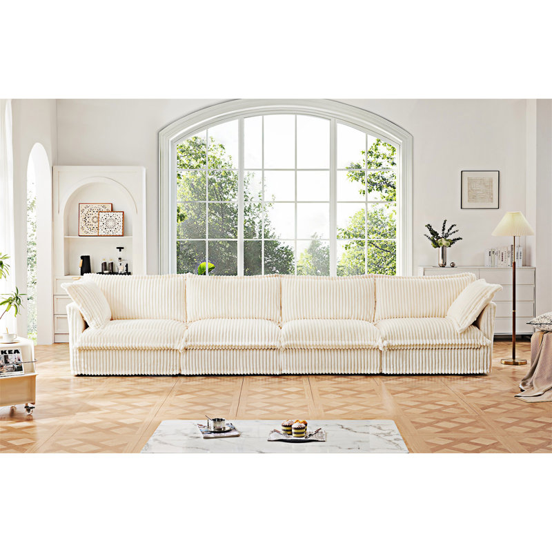 Canapé rembourré, 34.6" H x 156.6" W x 33" D, 4, Cream