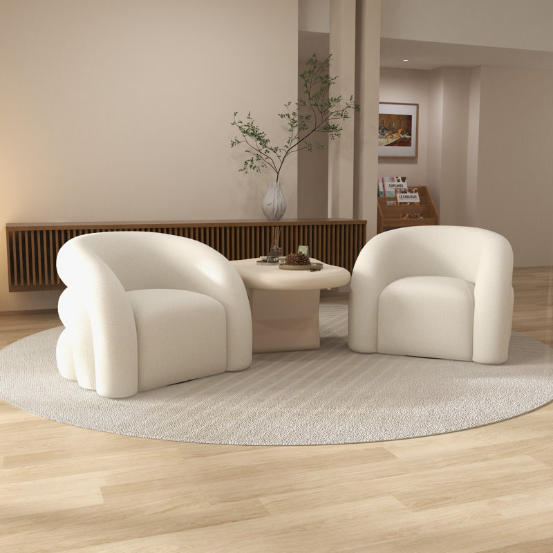 Fauteuil demi-tonneau rembourré et pivotant, Blanc