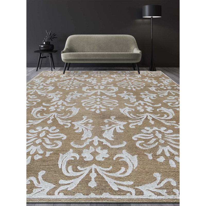 Damask Area Rug in Gray