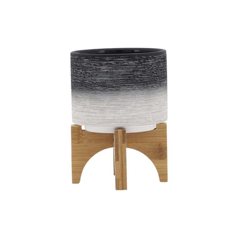 CERAMIC 5" PLANTER ON WOODEN STAND
