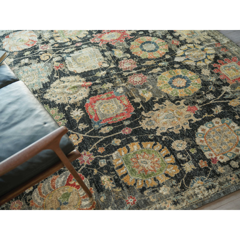 Oxford Hand-knotted Ghazni Wool, Black Area Rug, Rectangle 8' x 10'