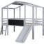 Lit mezzanine pour lit simple avec glissade en gris, tableau noir en forme de maison et bande séduisante sur le toit, 6 ans et plus gris, maison pour plus de ans-1148340719