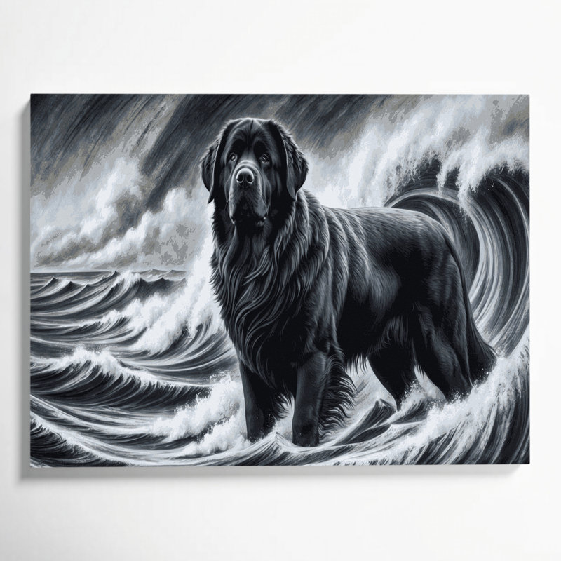 Chiens, Terre-Neuve, art mural sur toile noire, H 16 po x l 20 po