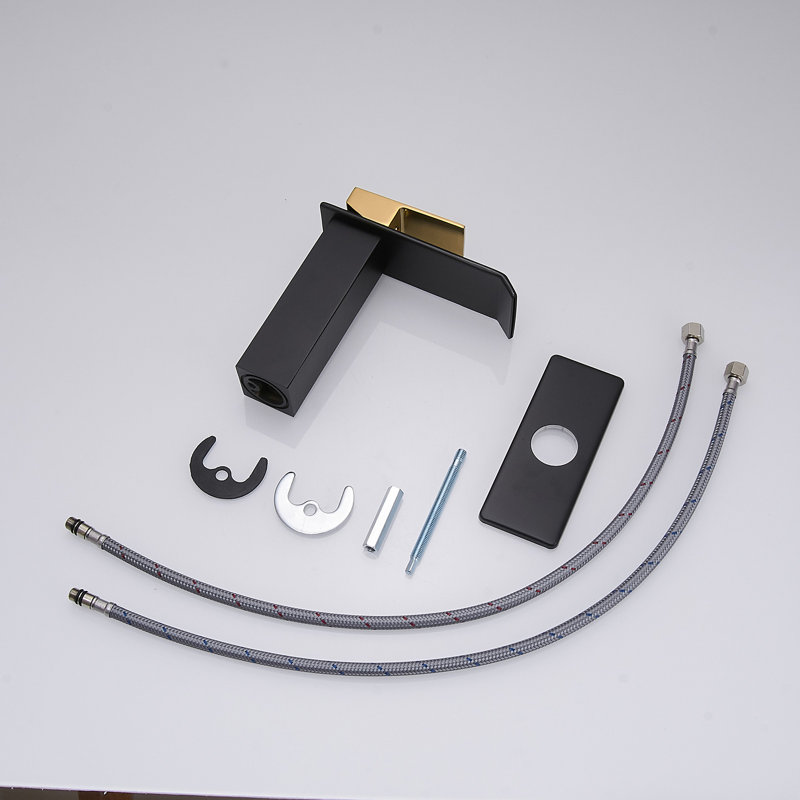 Almeta Single Hole Bathroom Faucet, Matte Black/Gold, Yes