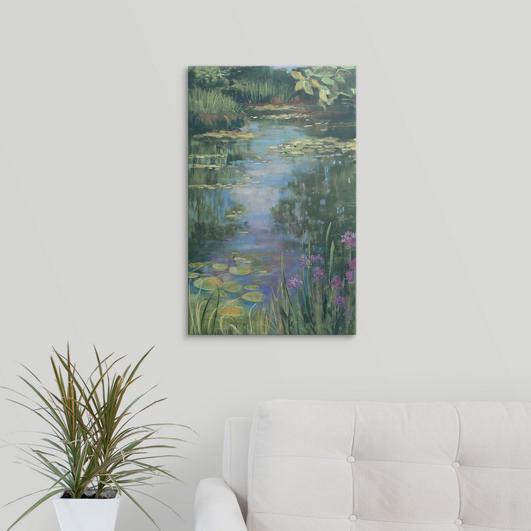 «Garden Pond I» par Carol Rowan, impression, H 32 po x l 24 po x P 1 po, Cadre blanc