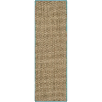 Natural Teal Bamboo Seagrass Rug