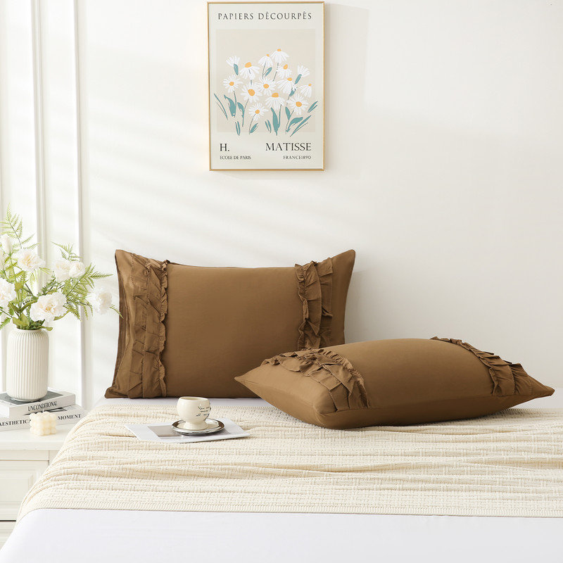 Ensemble de 2 taies d'oreiller très grandes à volants bruns, housse de coussin chic à volants, housses de coussin de 20 x 36 pouces, ensemble de 2 taies d'oreiller à volants vintage de style champêtre français, microfibre douce