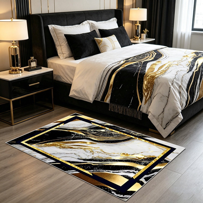 Modern marble patterned rugs are available in various sizes, suitable for use as large rugs in living rooms, bedside rugs in bedrooms, and decorative pieces for entryways/studies, adapting to multiple scenarios.
