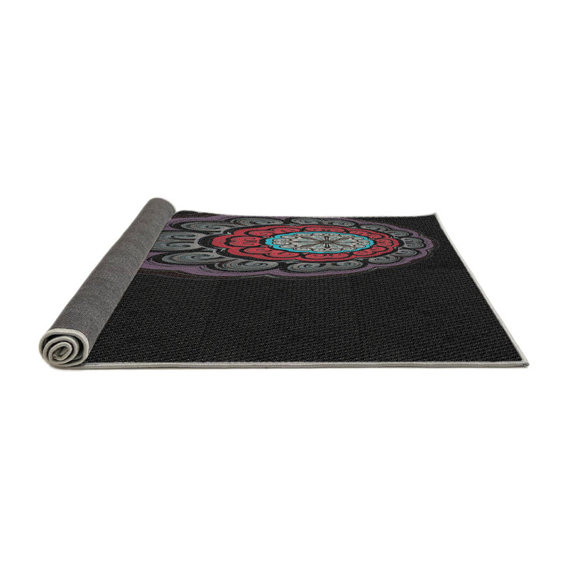 Tapis noir/mauve tissé à la machine, Rond 4 pi