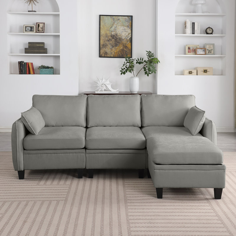 Canapé modulaire en chenille de 85 po GRIS FONCÉ, canapé en forme de L avec repose-pieds avec rangement, combinaison de bricolage pour le salon