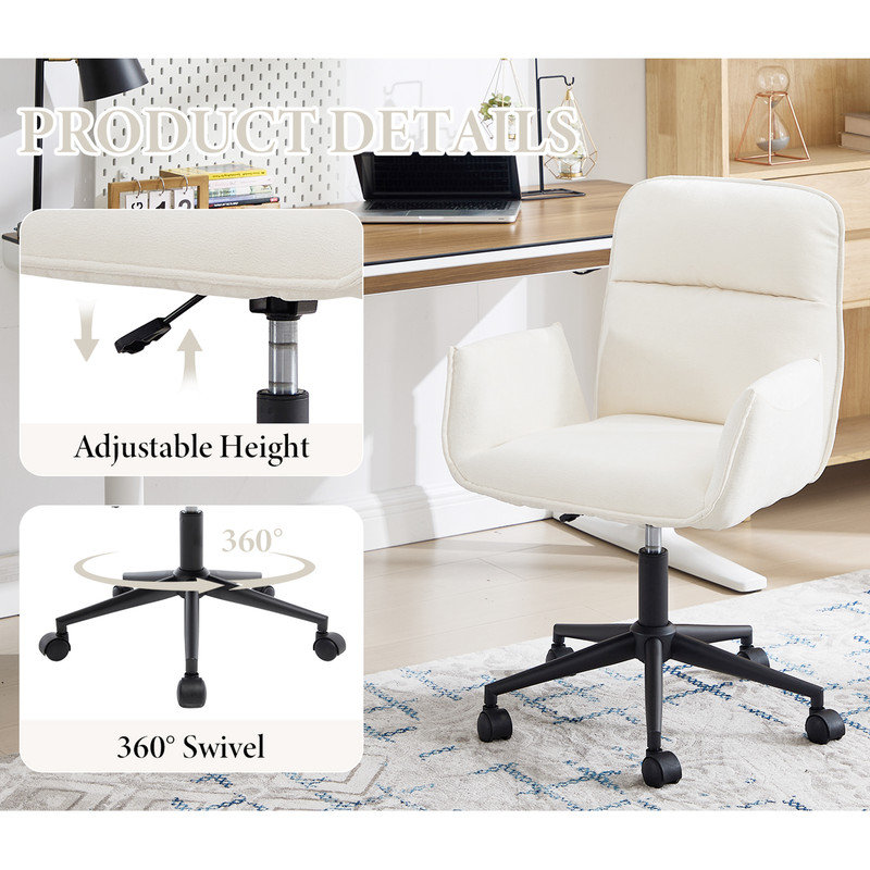 Height-Adjustable 360°Swivel Desk Chair Modern Elegant Office Chair with Silent Casters Ergonomic Thick-Padded Computer Chair
