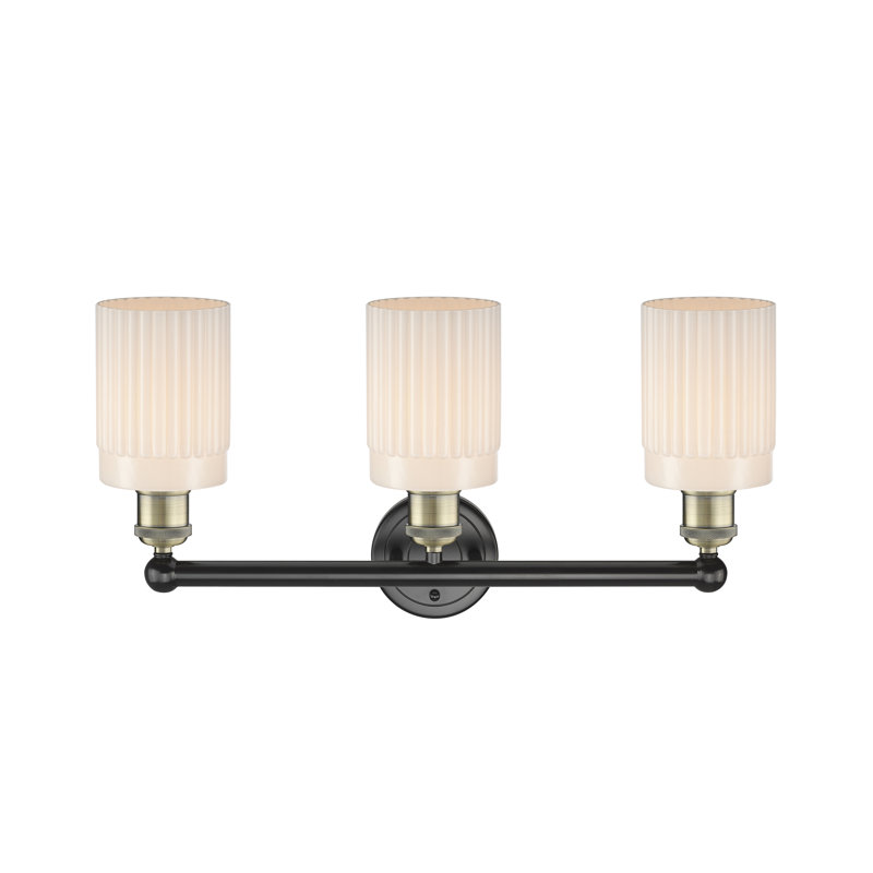 Éclairage pour meuble-lavabo à intensité variable 3 lumières Kamena, Blanc mat, Laiton antique noir