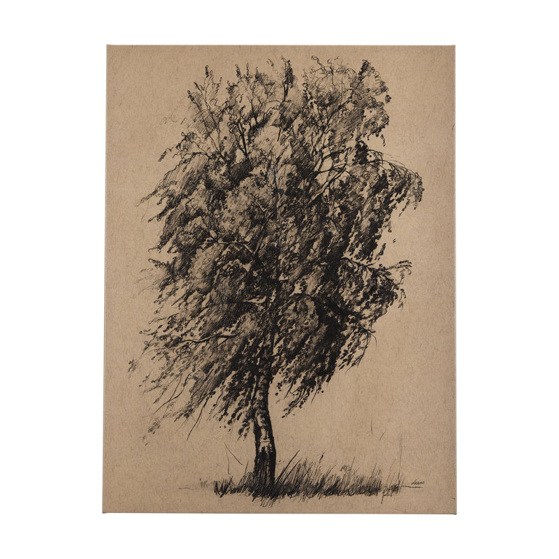 Arbre dessiné à la main sur toile texturée II, H 36 po x l 27 po x P 1,5 po