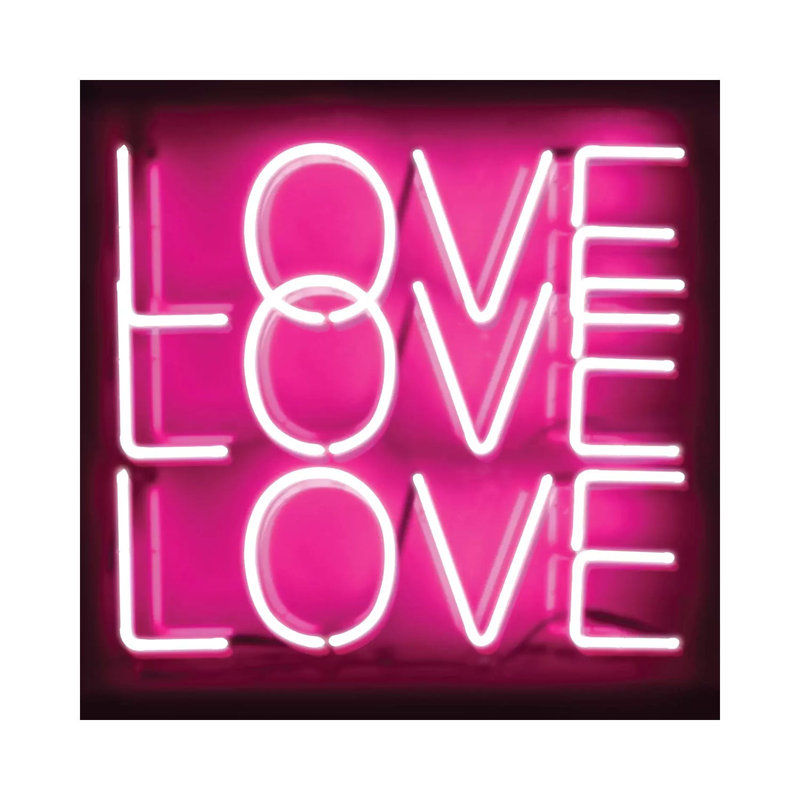 Neon Love Love Love Pink On Black by Hailey Carr - Wrapped Canvas Print, 66.04 cm H x 66.04 cm W x 3.175 cm D