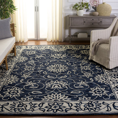 Tapis bleu marine / ivoire Jardin 601