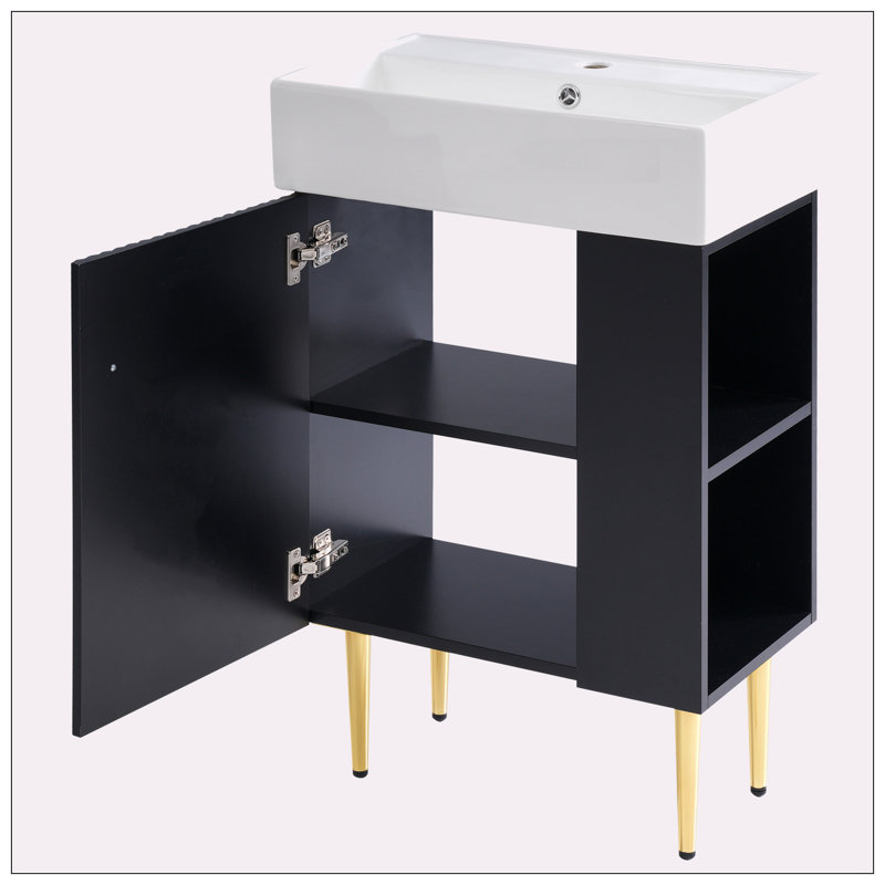 Meuble-lavabo de rangement droit 21,6 po, Noir, noir, noir, noir