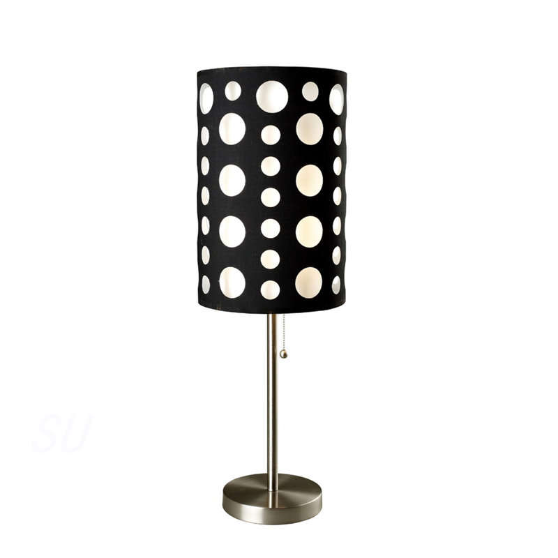 Lampe de table 33 po en métal, design rétro avec abat-jour noir et blanc, Noir / blanc 