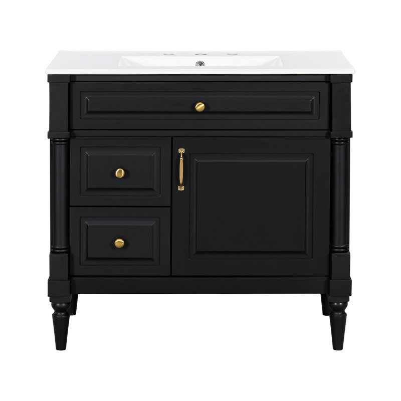 Elegant 36'' Bathroom Vanity With Ceramic Sink, Black
