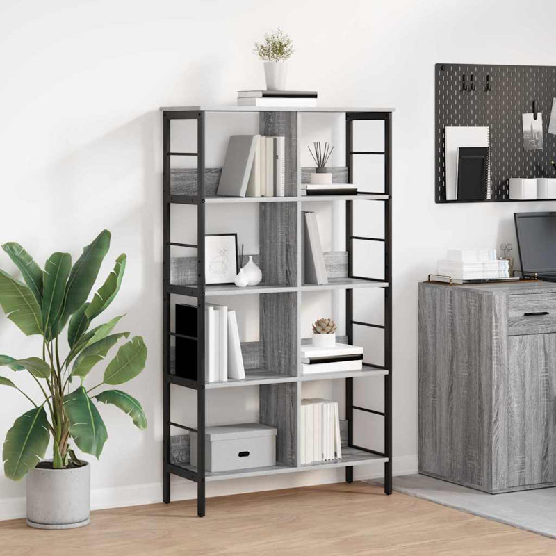 82cm W Steel Etagere Bookcase, (4 Shelves) 144.5cm. H x 82cm. W x 32cm. D, Grey Sonoma