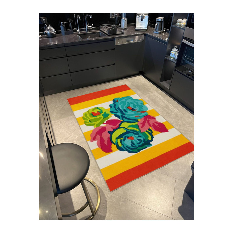Tapis tissé à motif floral moderne, Sous-tapis rond 3 pi 3 po inclus