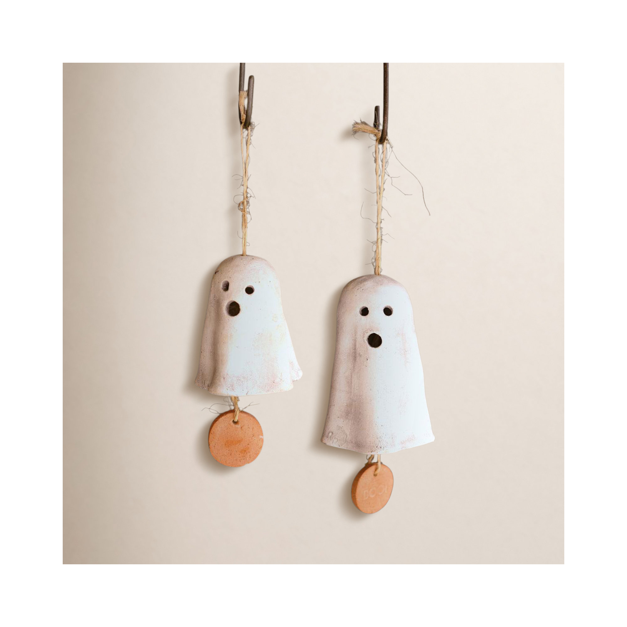 SET OF TWO HANGING GHOST CHIMES, 6" H x 10" W x 10" D
