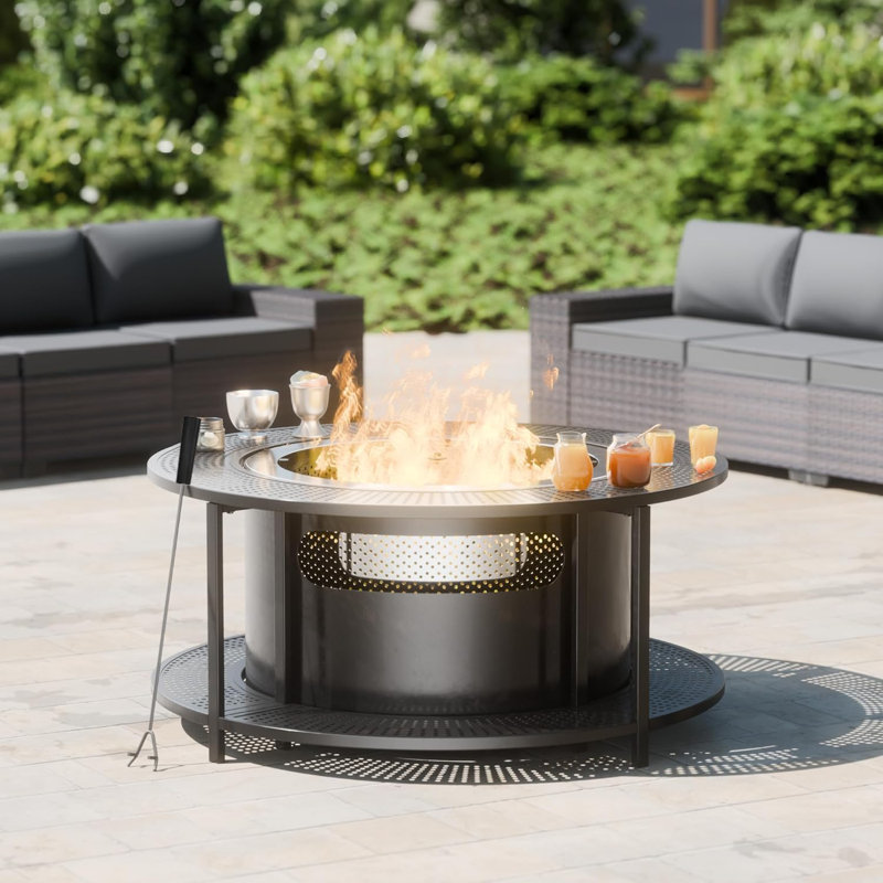 Kruize 25" DIA Outdoor Smokeless Fire Pit With Fire Pit Surround