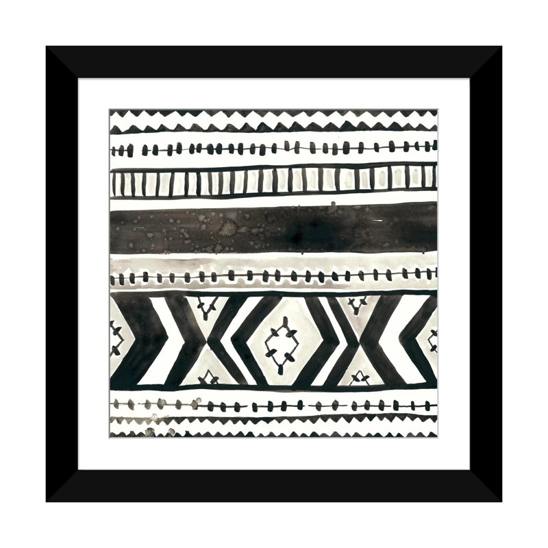 « tribal echo ii », reproduction d’art sur toile tendue, H 24 po x l 24 po x P 1 po, Papier d'art encadré noir, Blanc