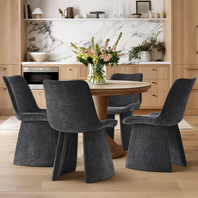 Hennigan Upholstered Dining Chairs with Sculptural Base, Charcoal