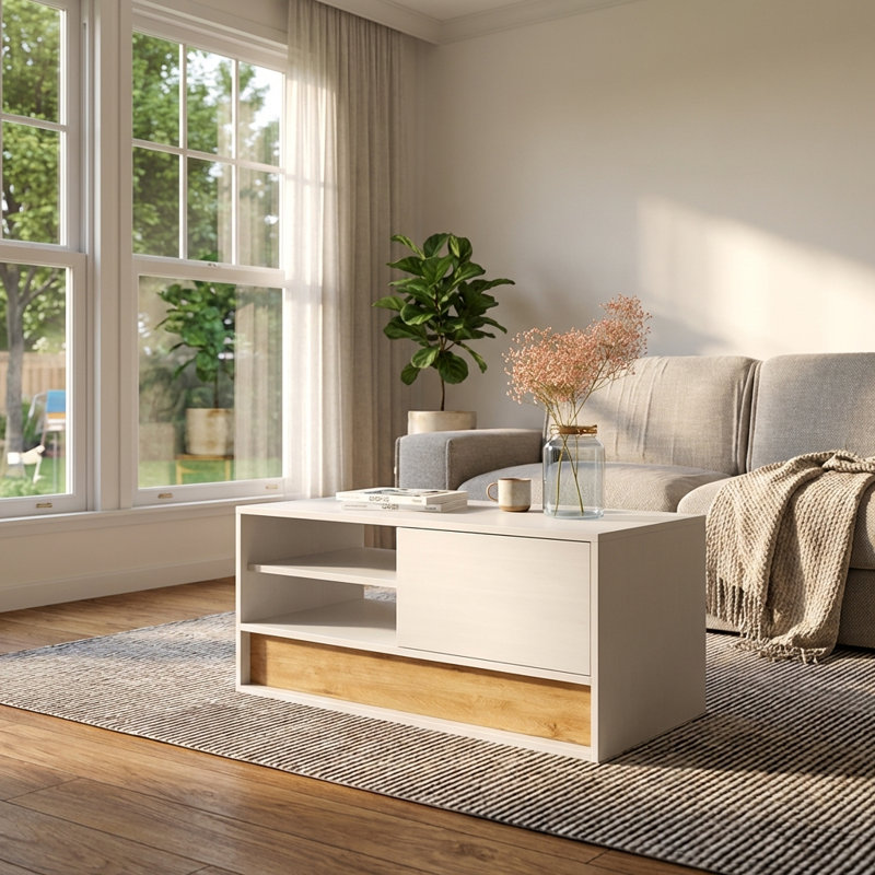 Duggans 39.4" Coffee Table with High Gloss Finish, White