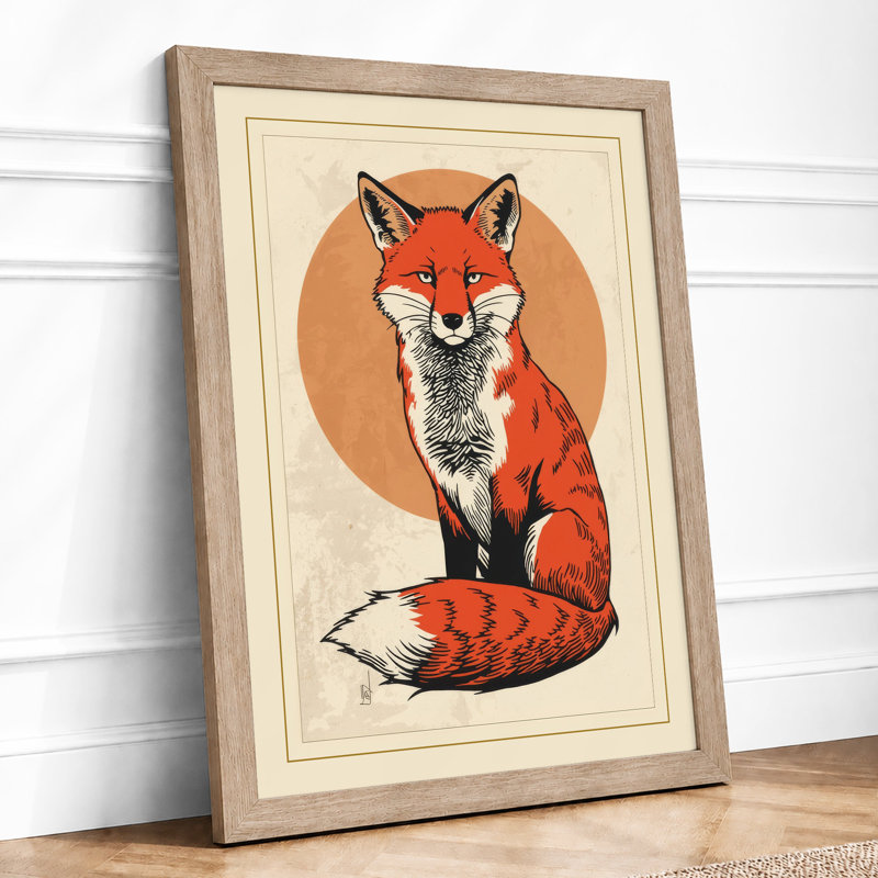 Fox in Circle Modern - Framed Print, Oak, A3 - 42.0 x 29.7 cm