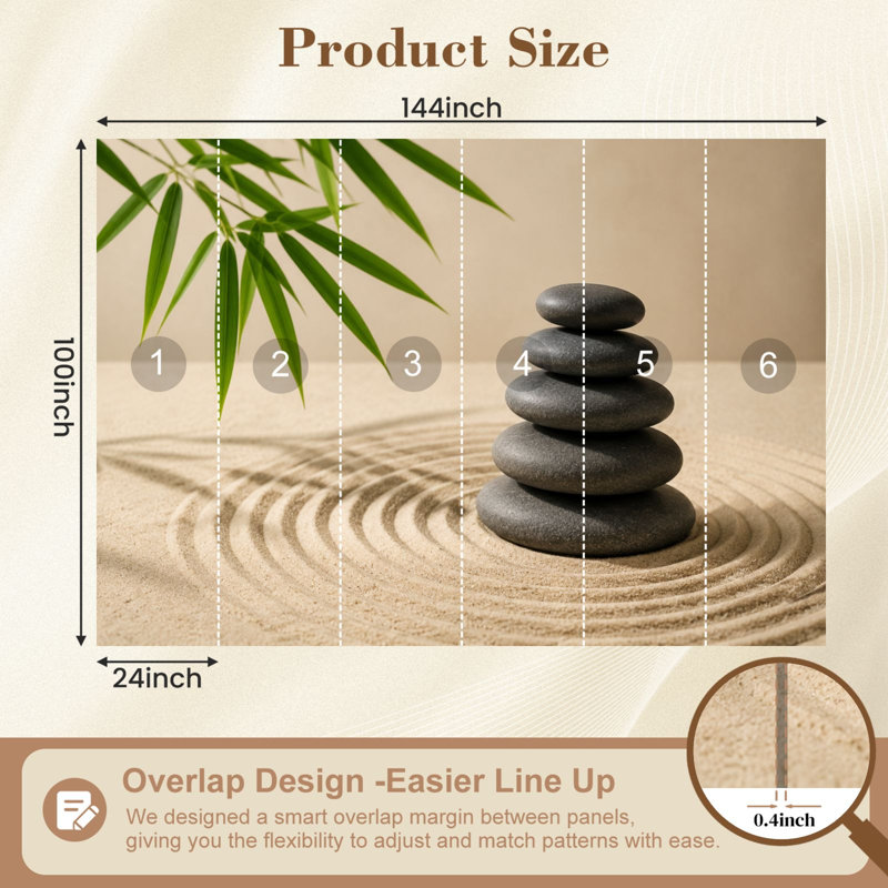 Papier peint adhésif peler et coller zen Garden Stacked Black Stones, L 100,08 po x l 144 po