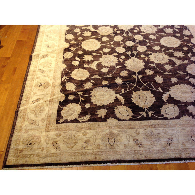 Tapis brun / beige en laine noué à la main de conception unique 8 pi x 9 pi 9 po