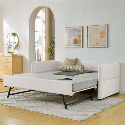 Upholstered Tufted Daybed Trundle Sofa Bed